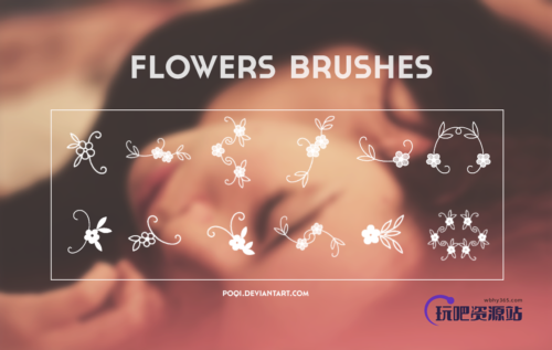 小清新手绘花朵图案、可爱印花花纹PS笔刷下载-玩吧资源站
