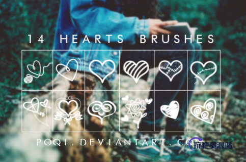 14种可爱的涂鸦爱心、心形图案PS情人节恋爱笔刷-玩吧资源站