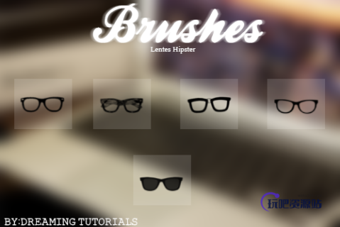 童趣黑框眼镜装饰PS可爱笔刷下载-玩吧资源站