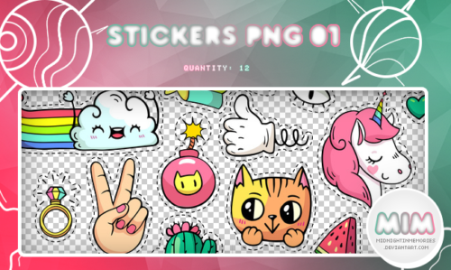 12种可爱卡通猫咪、独角兽、云朵、炸弹、胜利手势、真棒手势、仙人掌、西瓜等韩国笔刷风格下载（PNG免扣图透明格式）-玩吧资源站