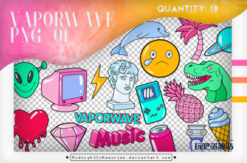 18种外星人、石像、海豚、菠萝、爱心、冰淇淋、钻石、石柱等韩国笔刷风格下载（PNG免扣图透明格式）-玩吧资源站