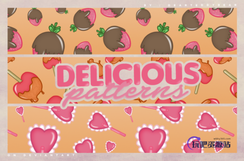 4种卡通美食图案填充Photoshop底纹素材.pat-玩吧资源站