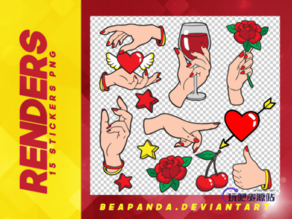 当红女性手势、宴会交际手势、求爱示爱手势韩国笔刷风格下载(PNG免扣图透明格式)-玩吧资源站