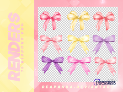 9种漂亮的卡通风格蝴蝶结图案韩国笔刷风格下载（PNG免扣图透明格式）-玩吧资源站