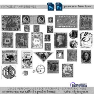 外国古董邮票、旧邮票素材PS笔刷下载-玩吧资源站