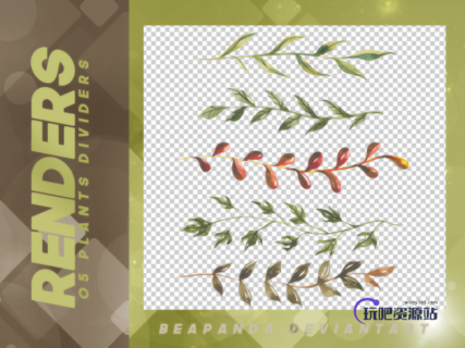 5种手绘的植物叶子枝条图案PS笔刷素材下载（PNG透明格式）-玩吧资源站