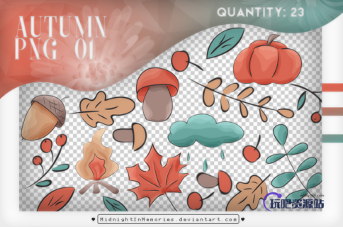 46种秋天的味道卡通图案装扮PS笔刷素材下载（PNG免扣透明格式）-玩吧资源站