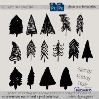 手绘涂鸦松树、树木图形PS笔刷下载-玩吧资源站