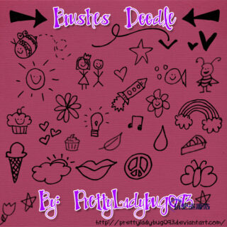 可爱幼稚涂鸦、手绘少女少男不老心图案Photoshop美图笔刷素材下载-玩吧资源站