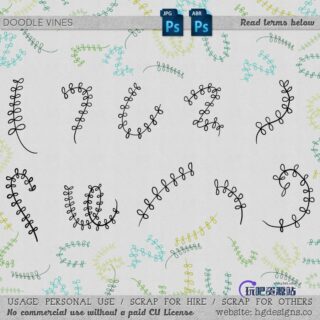 可爱手绘嫩芽枝条图案PS笔刷下载-玩吧资源站