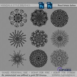 漂亮的曼陀罗式风格的花纹、印花图案PS笔刷下载-玩吧资源站