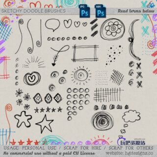 可爱的童趣手绘花图图案PS笔刷素材下载-玩吧资源站