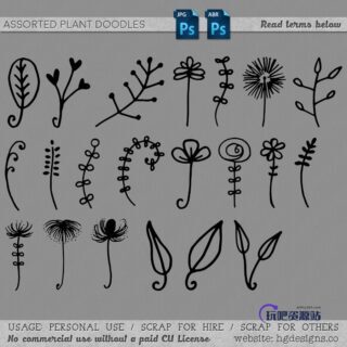 手绘可爱植物花花草草图案Photoshop笔刷下载-玩吧资源站