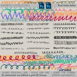 杂乱的手绘线条涂鸦笔迹效果Photoshop笔刷下载-玩吧资源站