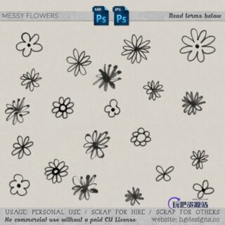 可爱水彩笔绘画的小红花、手工花朵图案PS笔刷素材-玩吧资源站