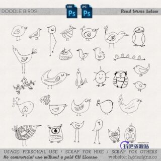 可爱的手绘小鸡、小鸭子、小鸟等图形PS美图呆萌笔刷-玩吧资源站