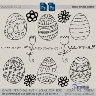 漂亮的童趣涂鸦复活节彩蛋花纹图案PS笔刷下载-玩吧资源站