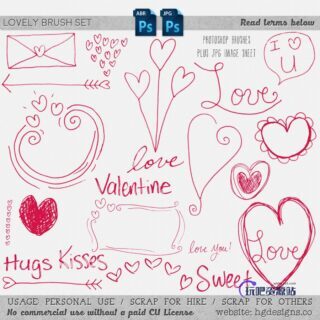 童趣涂鸦爱心、情人节热恋装饰、情侣美图PS笔刷素材下载-玩吧资源站