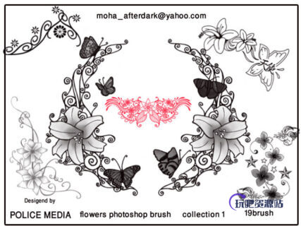 漂亮的鲜花装饰、印花图案PS笔刷素材下载-玩吧资源站