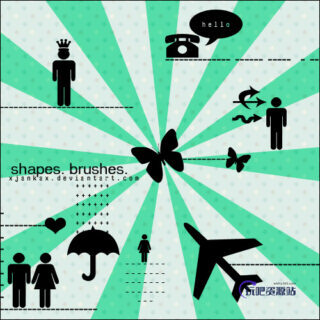 矢量式人物、电话、箭头、蝴蝶、雨伞、飞机等图形Photoshop笔刷素材下载-玩吧资源站