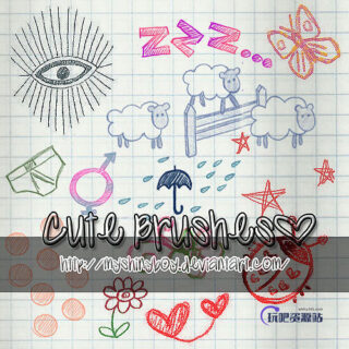 卡哇伊童趣涂鸦Photoshop美图照片装饰笔刷-玩吧资源站