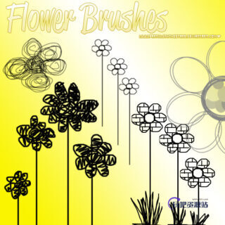 幼稚呆萌的手绘鲜花、花朵图案PS笔刷素材-玩吧资源站