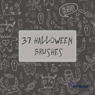 37可爱的万圣节卡通涂鸦PS手绘童趣笔刷-玩吧资源站