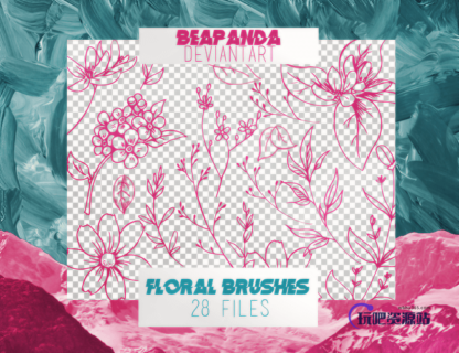 28种手绘鲜花花纹图案Photoshop笔刷素材下载-玩吧资源站