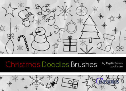 卡哇伊呆萌的圣诞节童趣涂鸦PS美图笔刷-玩吧资源站