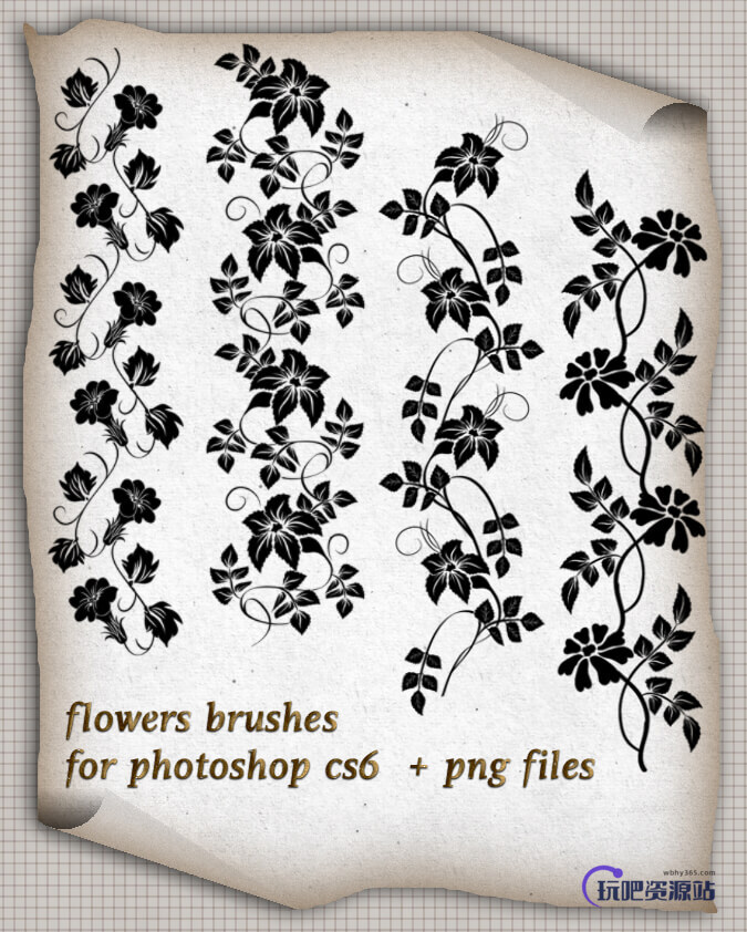 漂亮优雅的植物藤蔓式花纹图案Photoshop印花笔刷