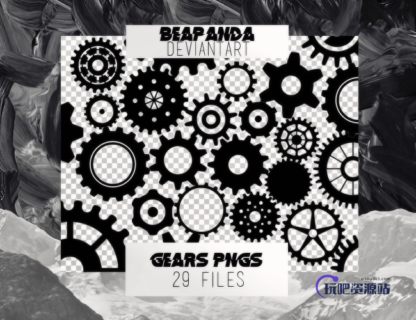 29种机械化工业齿轮元素PS笔刷素材下载（PNG图片格式）-玩吧资源站
