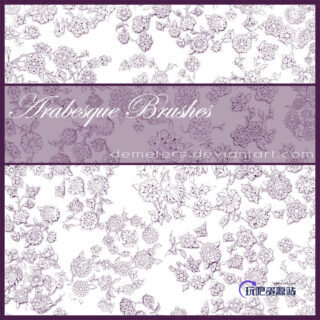 阿拉伯春之花、欧式贵族印花图案Photoshop笔刷素材下载-玩吧资源站