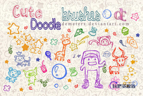 超可爱的童趣呆萌动物图案PS美图笔刷-玩吧资源站