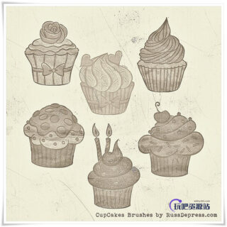 可爱的卡通纸杯蛋糕图形PS呆萌笔刷-玩吧资源站