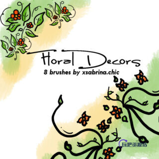 童趣手绘涂鸦叶子花纹图案Photoshop笔刷素材下载-玩吧资源站