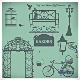 浪漫的复古花园装饰图案PS笔刷素材下载-玩吧资源站