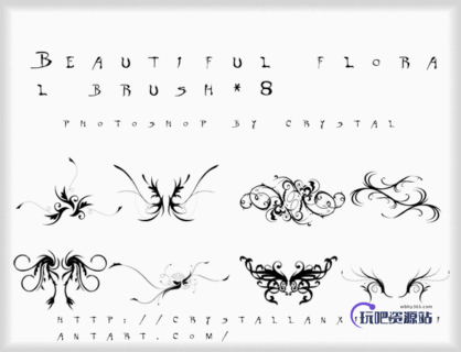 漂亮的优雅艺术线条花纹图案、贵族式线条印花图案PS笔刷素材下载-玩吧资源站