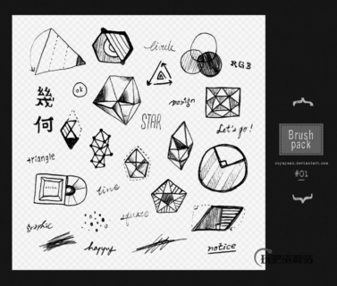 童趣手绘几何图形Photoshop笔刷素材下载-玩吧资源站