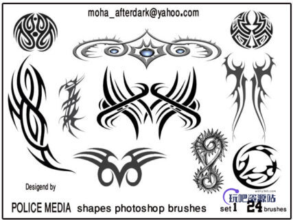神秘纹身、刺青图案Photoshop纹饰笔刷素材下载-玩吧资源站
