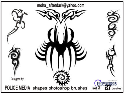 漂亮的花式刺青纹身图案Photoshop笔刷素材下载-玩吧资源站