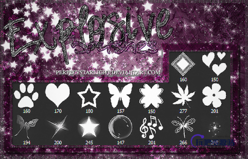 爪印、爱心、五角星、蝴蝶、枫叶、鲜花、星星、音符等图形元素PS笔刷下载-玩吧资源站