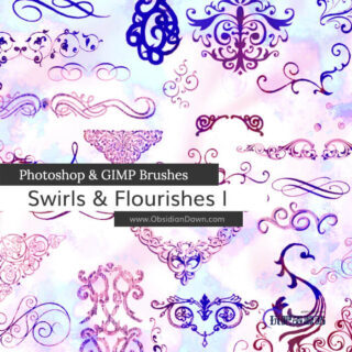 各种各样的漩涡式装饰图案和花饰组成Photoshop笔刷素材-玩吧资源站