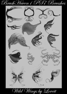 抽象风格的魔幻翅膀、水彩翅膀素材PS笔刷下载-玩吧资源站