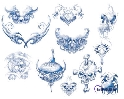 炫酷恶魔、骷髅头图腾标志Photoshop笔刷素材下载-玩吧资源站