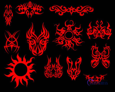 火焰风格的花式神秘图腾刺青、纹饰图案Photoshop笔刷素材-玩吧资源站