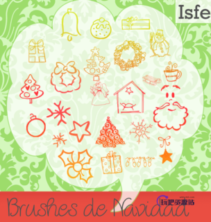 可爱的卡通圣诞节图案PS装扮笔刷-玩吧资源站