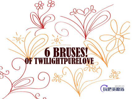 手绘可爱线条花纹、鲜花图案Photoshop笔刷素材下载-玩吧资源站