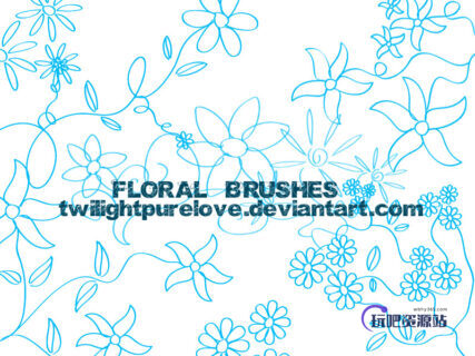 小清新手绘线条花纹图案Photoshop鲜花印花笔刷-玩吧资源站
