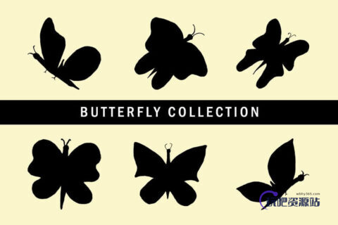6种飞行的卡通蝴蝶剪影PS笔刷素材（PNG透明格式+AI矢量格式+ESP矢量格式）-玩吧资源站