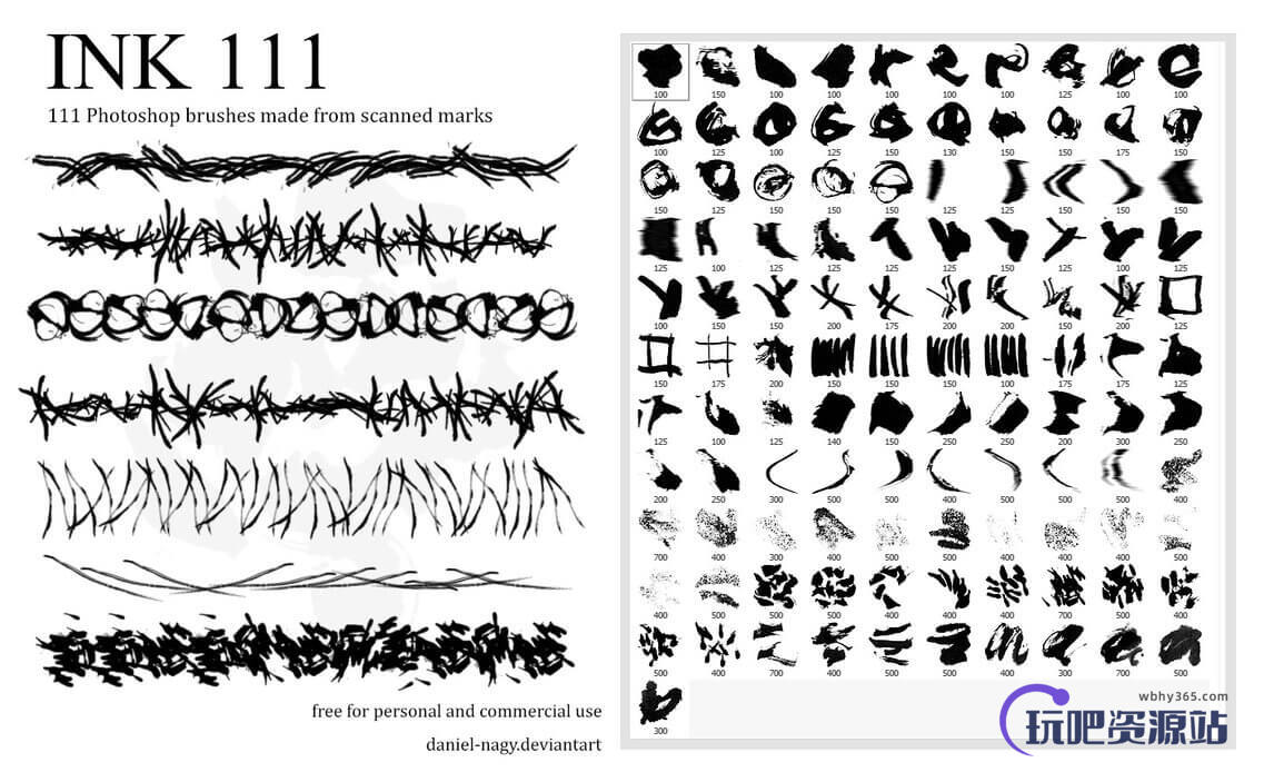 111种刷子、毛刷、颜料画笔涂鸦痕迹Photoshop笔刷素材下载